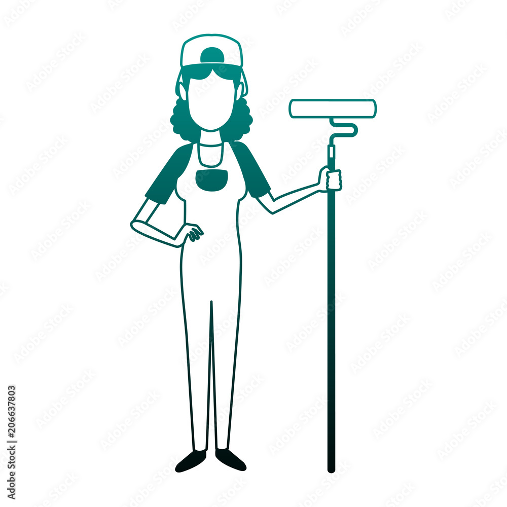 Woman construction painter with overrall vector illustration graphic design