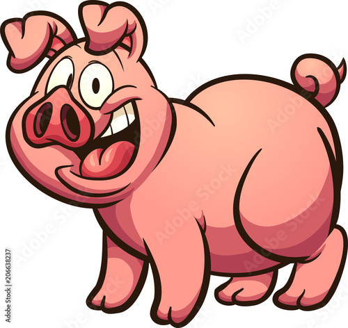 Happy cartoon pig with big smile. Vector clip art illustration with simple gradients. All in a single layer. 