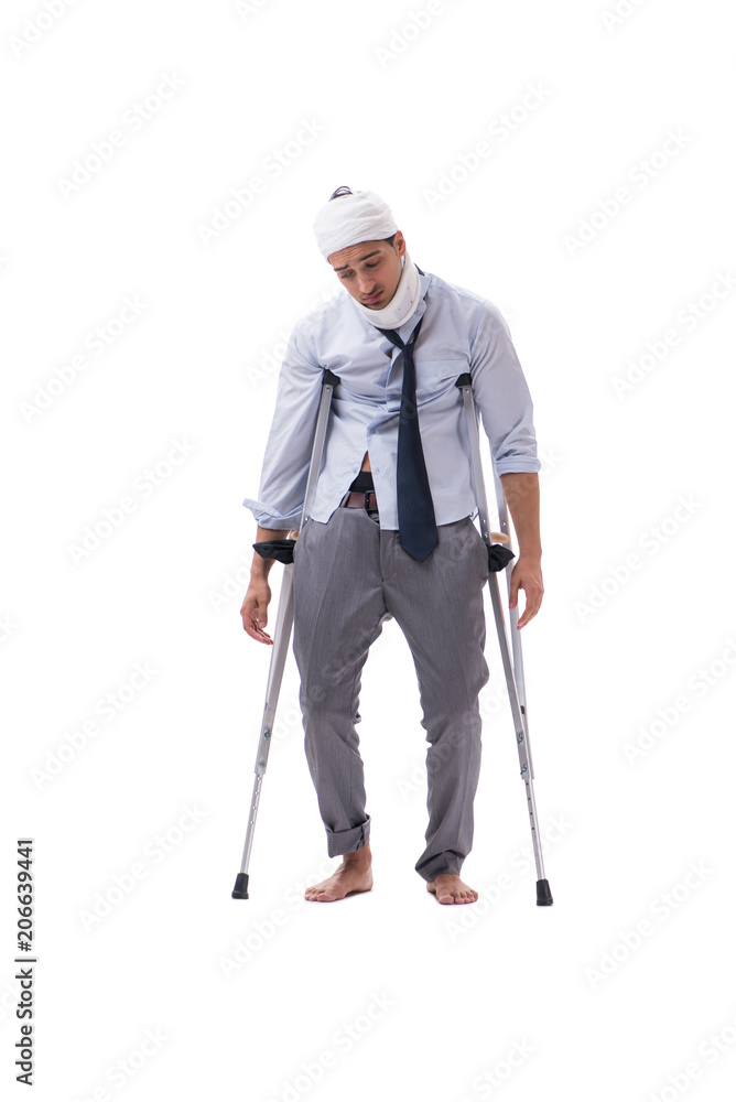Injured businessman isolated on white background Injured businessman isolated on white background