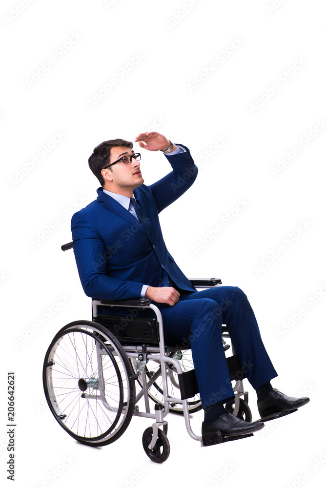 Businessman with wheelchair isolated on white background Businessman with wheelchair isolated on white background