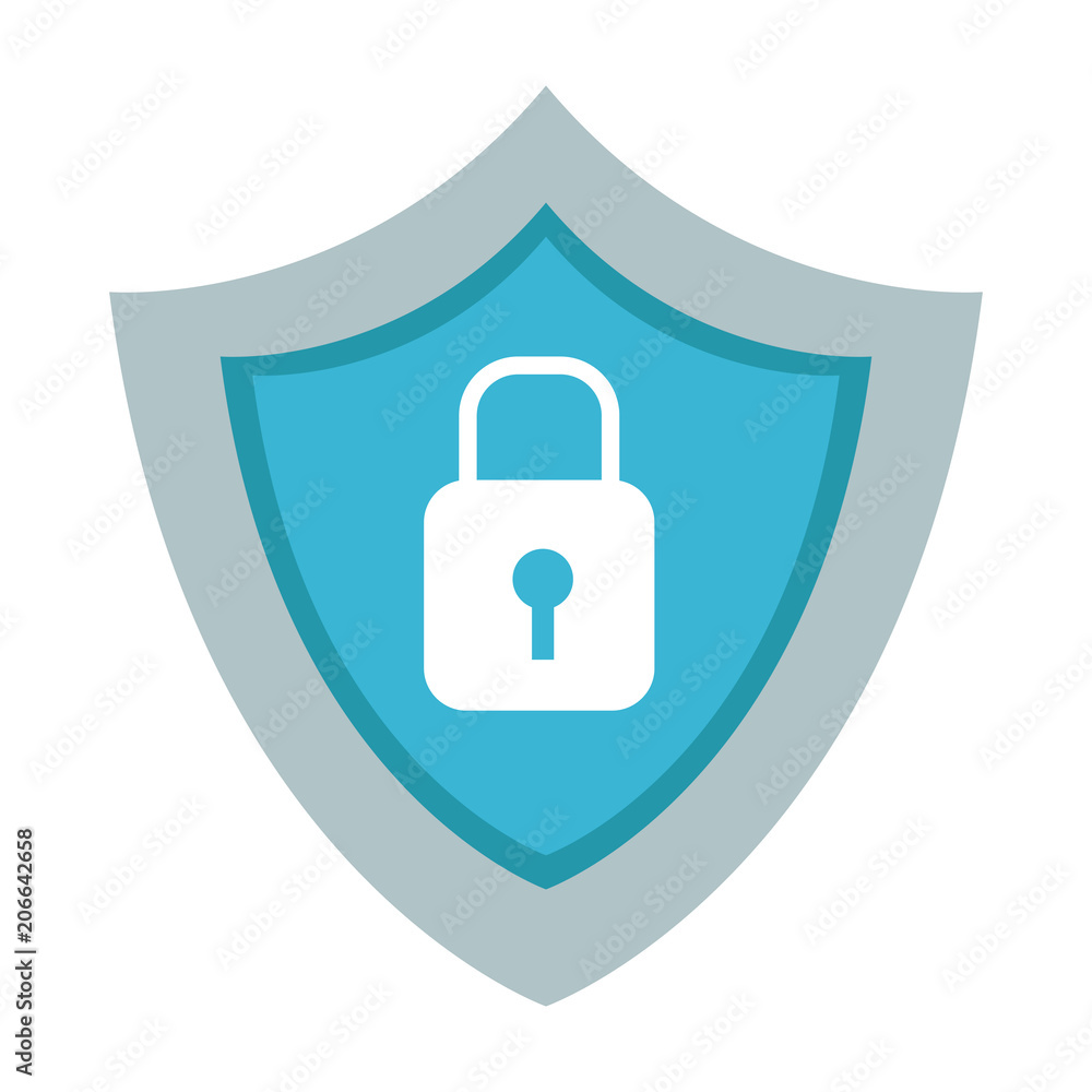 Shield with padlock security symbol vector illustration graphic design Shield with padlock security symbol vector illustration graphic design
