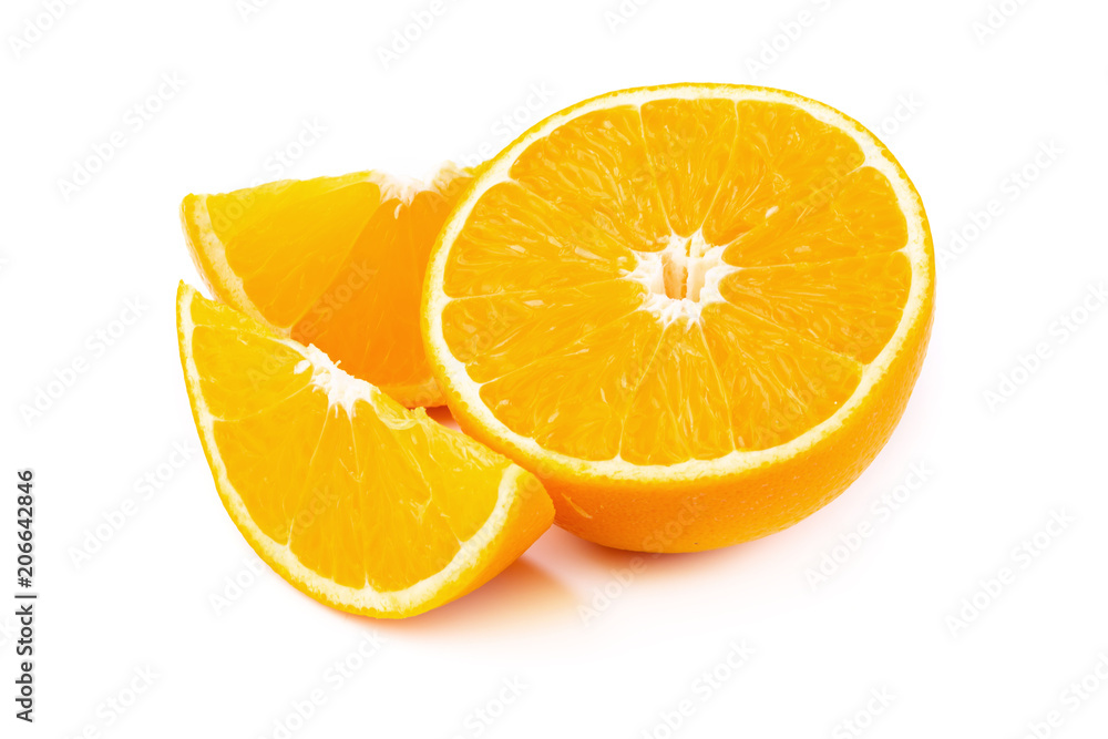 Orange and orange slices isolated on white background Orange and orange slices isolated on white background
