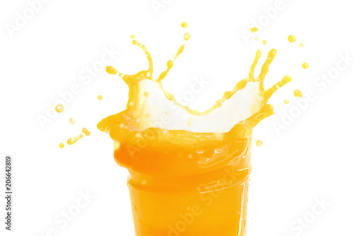 Orange juice splashing isolated on a white background