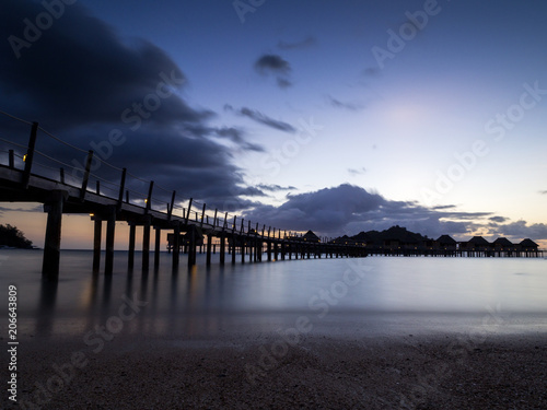 Blue Hour Sunset Over South Pacific Tropical Island Bure Bungalows