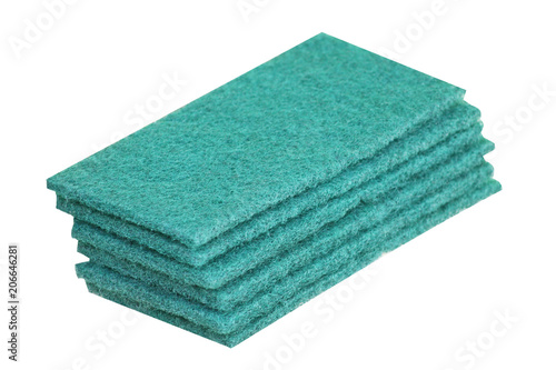 Stacked green scrub pad isolated on white background 