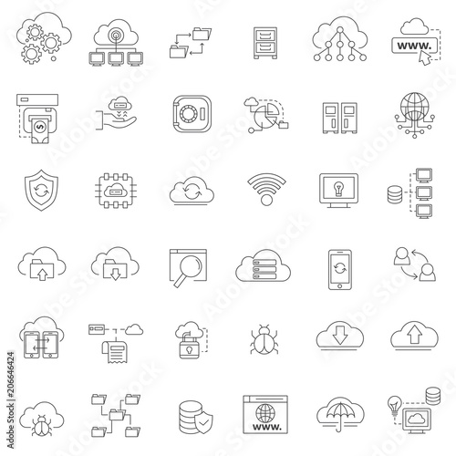set of database system and process line thin icon with modern and simple style, editable stroke.