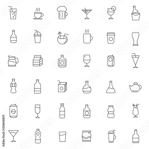 set of popular drink line thin icon with modern ans simple style use for bacground or pictogram element  editable stroke.