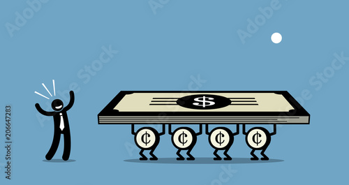 Use money to make more money. Vector artwork depicts a businessman uses his money to work for him. Concept illustration represent smart business investor investing his investment wisely.