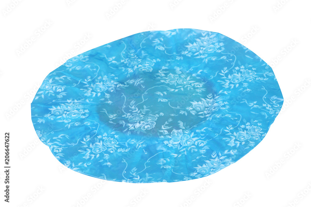 Blue shower cap with flowers pattern isolated on white background Blue shower cap with flowers pattern isolated on white background