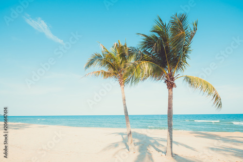 Vintage nature background - Landscape of coconut palm tree on tropical beach in summer. Summer background concept. retro instagram filter effect © jakkapan
