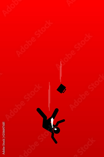 Businessman fall into abysmal. Vector artwork illustration depicts the concept of very deep business problem, financial crisis, and helpless scenario. 