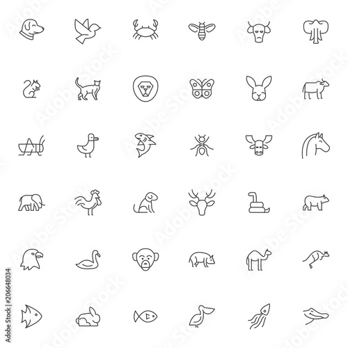 set of animal and pet thin line icon