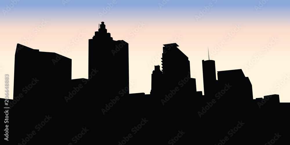 Skyline cityscape silhouette of the city of Atlanta, Georgia, USA.