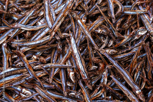 Heap of small dry fishes 