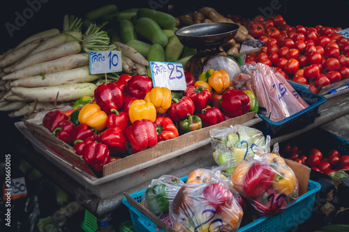 Vegetable market tomato Bell pepper carrot Potato in chiagmai  photo