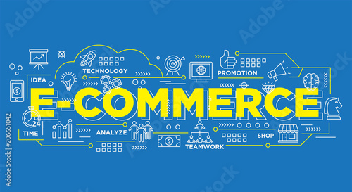 iconic ecommerce startup banner, with modern style and abstract thin line, use for presentation background or product introduction, 