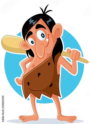 Funny Cartoon Caveman with Bat Vector Illustration