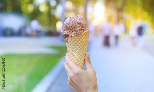 Chocolate ice cream cone.
