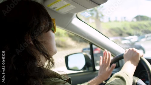 Wallpaper Mural Carefree Woman Sings And Taps Along To The Beat On Her Steering Wheel, While Stuck In LA Traffic - Shot On Red Scarlet-W Dragon In 4K, Slow Motion Torontodigital.ca