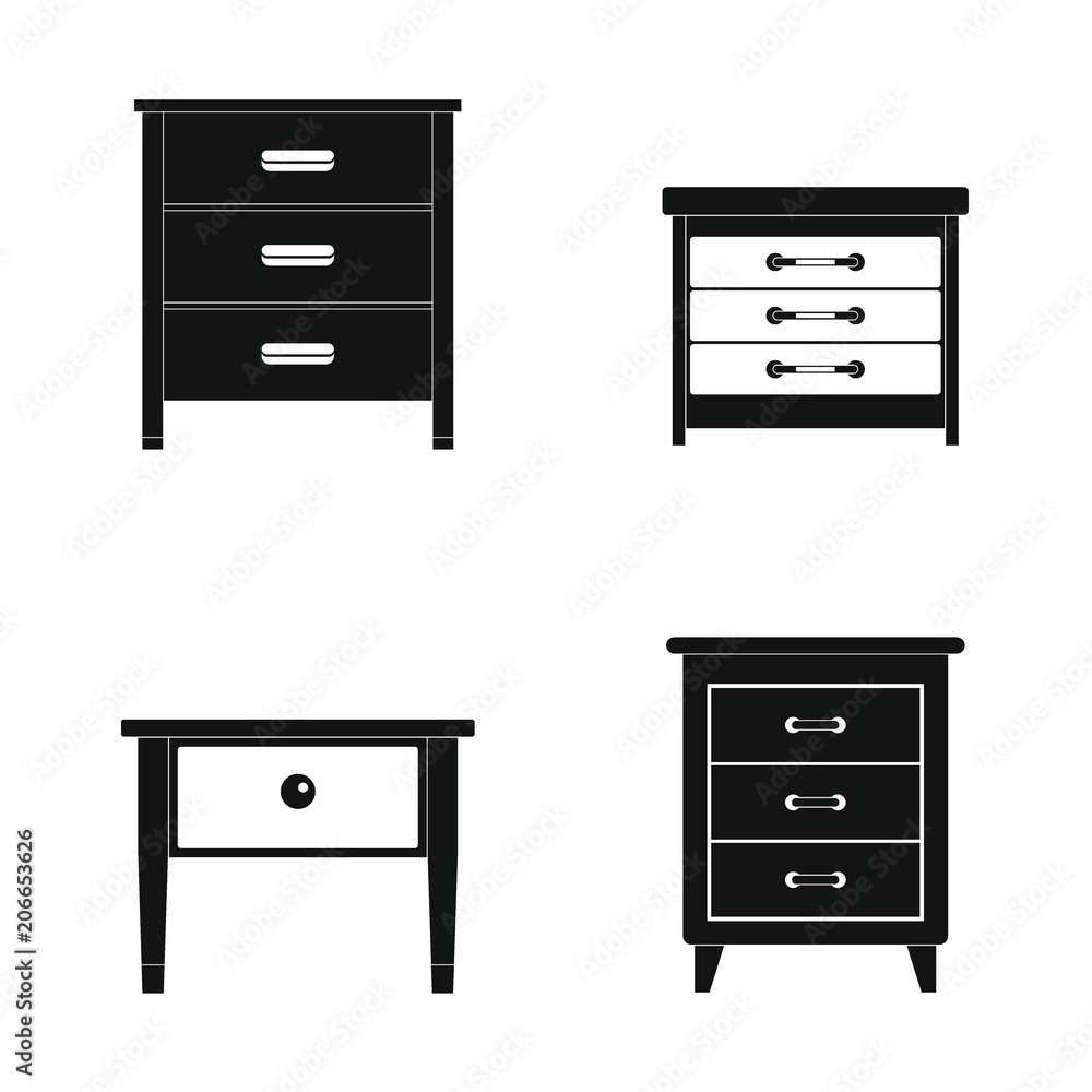 Nightstand bedside icons set. Simple illustration of 4 nightstand bedside vector icons for web Nightstand bedside icons set. Simple illustration of 4 nightstand bedside vector icons for web