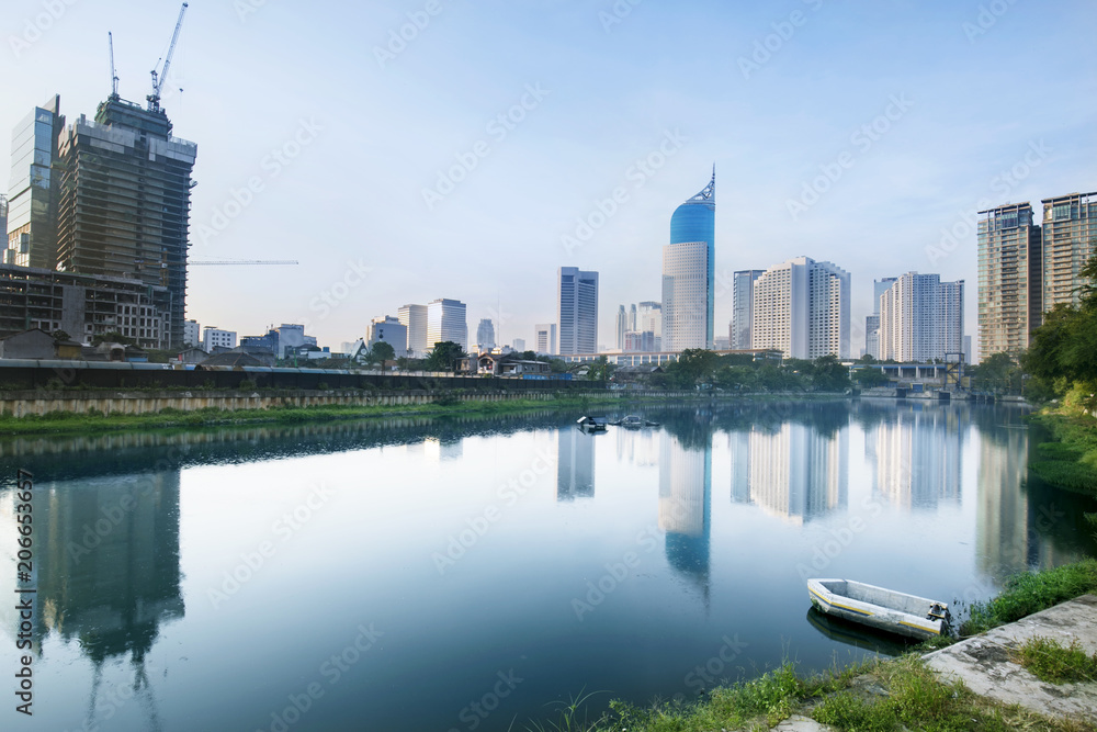 Fototapeta premium Beautiful reservoir under clear sky