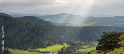 Mountain landscape panoramic scenery / Beautiful scenics of Pieniny mountains in south Poland