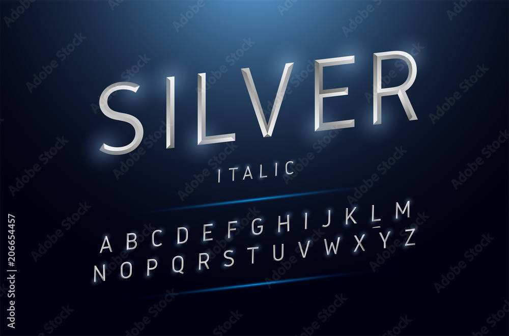 Alphabet silver metallic and effect designs. Exclusive letters typography italic font digital, technology and sport concept. vector illustrator Alphabet silver metallic and effect designs. Exclusive letters typography italic font digital, technology and sport concept. vector illustrator