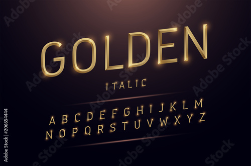 Alphabet gold metallic and effect designs. Exclusive golden letters typography italic font digital, technology and sport concept. vector illustrator
