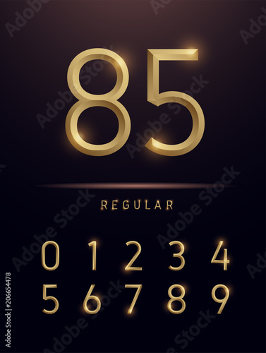 Numbers alphabet golden metallic and effect designs. Exclusive gold number letters typography regular font digital, technology and sport concept. vector illustrator