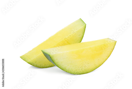 sliced green mango isolated on white background