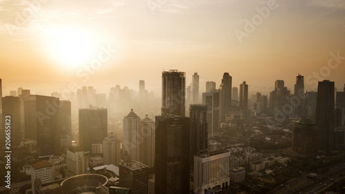 Warm sunset over downtown Jakarta