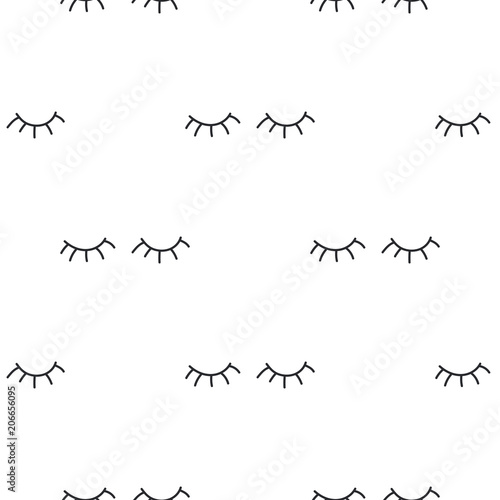 Pattern closed human eyes with eyelashes on white background. Seamless pattern background sleeping eyes.