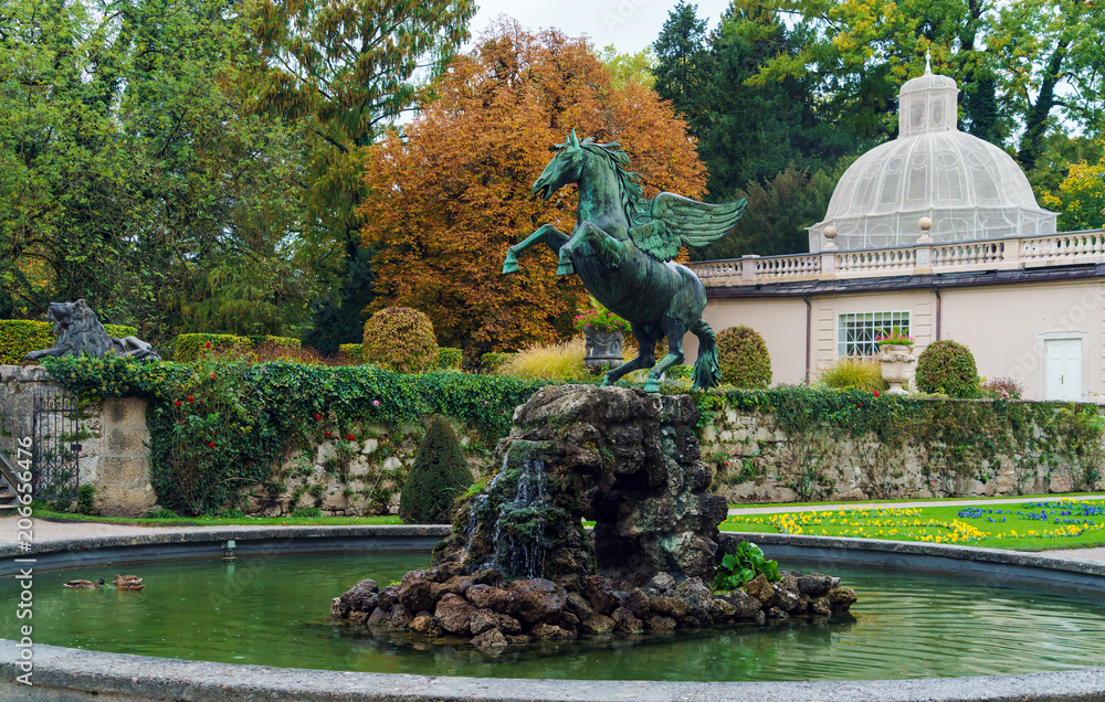 Fototapeta premium Pegasus fountain (1913) or Pegasusbrunnen in Mirabell garden, Salzburg, Austria
