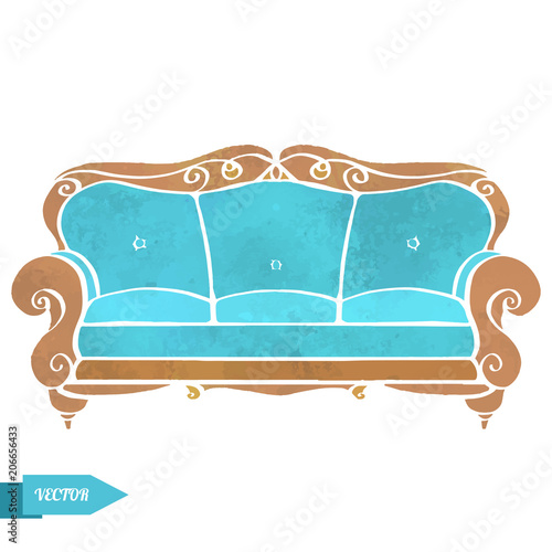 Vintage watercolor sofa, divan