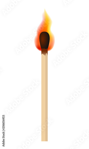 Match with fire flame mockup. Realistic illustration of match with fire flame vector mockup for web design isolated on white background