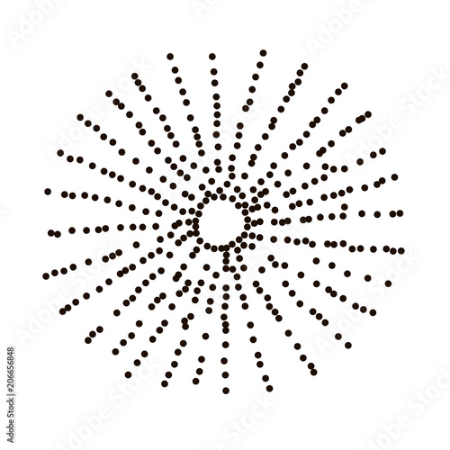 Abstract dotted round shape. Halftone effect surface. Black dots on white background. Black and white sunburst
