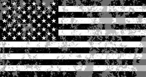 Black , white and gray  American flag. Grunge USA flag. Vector illustration.