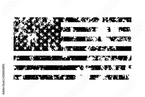 Black and white American flag. Grunge USA flag. Vector illustration.