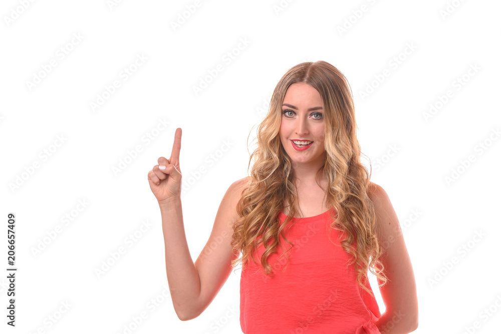 Young smiling blonde woman counting with fingers Young smiling blonde woman counting with fingers