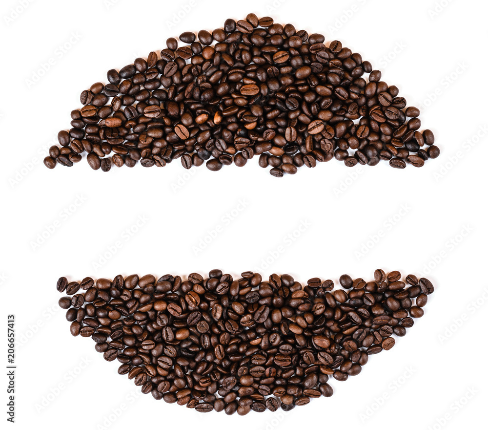 coffee beans top view copy space, white back ground coffee beans top view copy space, white back ground