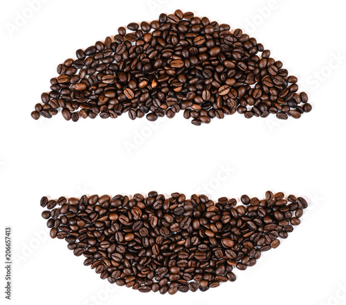 coffee beans top view copy space, white back ground
