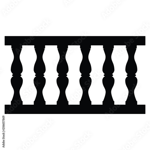 A black and white silhouette of a repeating balustrade