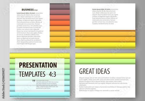 Set of business templates for presentation slides. vector layouts in flat style. Bright color rectangles, colorful design, geometric rectangular shapes forming abstract beautiful background.