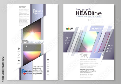 Blog graphic business templates. Page website template, easy editable abstract vector layout. Retro style, mystical Sci-Fi background. Futuristic trendy design.