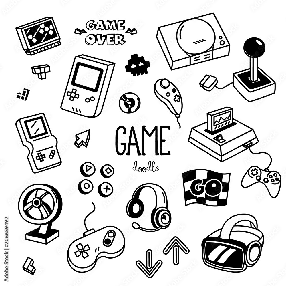 Premium Vector  Doodle gamer set illustration