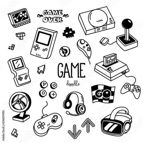 Game doodles. Hand drawing of Game. Stock Vector