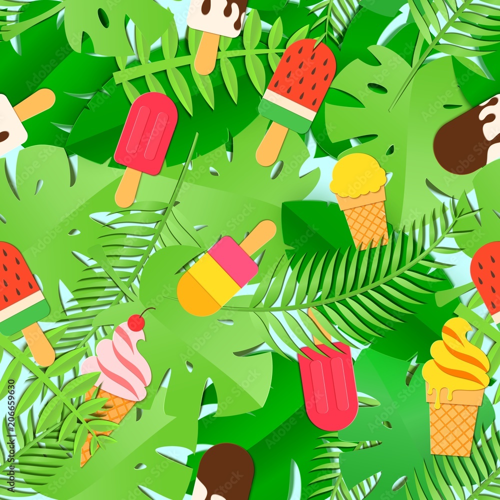 Leaves Ice Cream Coconut Bround Summer Backdrop