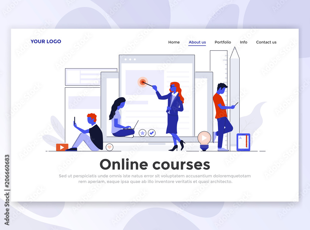 Flat Modern design of Landing page template - Online Courses Flat Modern design of Landing page template - Online Courses