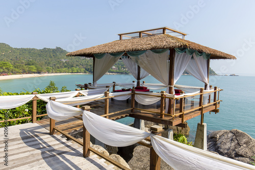 Massage gazebo overlooking the sea. Spa massage room on the beach   Thailand