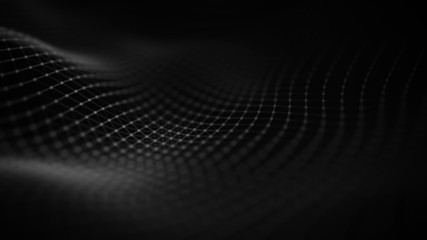 Data technology illustration. Abstract futuristic background. Wave with connecting dots and lines on dark background. Wave of particles.